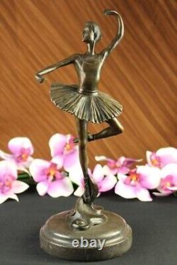 Art Déco Fonte Bronze Gracieux Ballerine Ballet Statue Sculpture Signée Milo