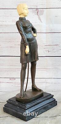 Art Déco Fonte Fencer Avec'Holding' Papier Alu Bronze Sculpture Ouvre