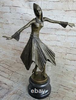 Art Déco Fonte Marron Patine Nouveau Danseuse Sculpture Marbre Statue Affaire