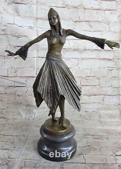 Art Déco Fonte Marron Patine Nouveau Danseuse Sculpture Marbre Statue Affaire