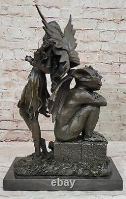 Art Déco Fonte Minuit Fairy Avec Gargouille Bronze Sculpture Statue Par Aldo V