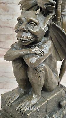 Art Déco Fonte Minuit Fairy Avec Gargouille Bronze Sculpture Statue Par Aldo V