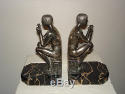 Art Déco Français En Bronze Argenté Serres Livres Nues Par SCRIBE 1930