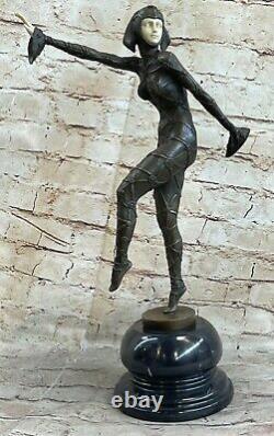 Art Déco Grand Classique Danseuse Signée Bronze Figurine Statue Sculpture