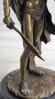 Art Déco Grand Odysseus Romain Guerrier Bronze Sculpture Marbre Base Figurine D