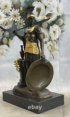 Art Déco Grand Romain Warrior Bronze Sculpture Marbre Base Figurine Doré