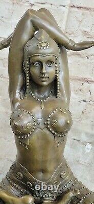 Art Déco Joli Yoga Danseuse Bronze Sculpture Statue Fonte Marbre Base Figurine