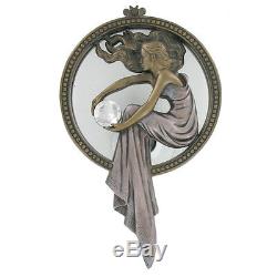 Art Deco Lady Women Holding Crystal Bronze Wall Mirror H30cm 01500
