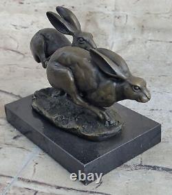 Art Déco Lièvres Lapin Bronze Sculpture Pâques Lapin Marbre Figurine Ouvre