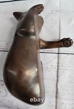 Art Déco Lion Signée Bronze Statue Figurine Cubiste Sauvage Chat Fonte Sculpture