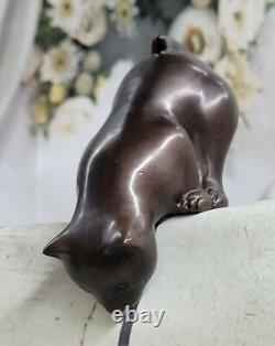 Art Déco Lion Signée Bronze Statue Figurine Cubiste Sauvage Chat Sculpture Art