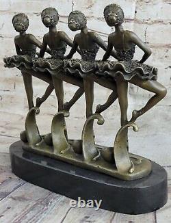 Art Déco Main Fabriqué 4 Ballerine Ballet Figurine Bronze Marbre Base Statuette