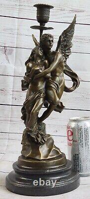 Art Déco Marbre Bronze Sculpture Ange Psyché Et Eros Statue Figurine Cupid