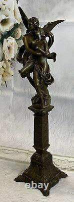 Art Déco Marbre Bronze Sculpture Ange Psyché Et Eros Statue Figurine Cupid