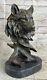 Art Déco Marbre Bronze Sculpture Statue Loup Tête Buste Wild Vie Jardin Figurine