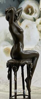 Art Déco / Nouveau Fonte Nue Femme Bronze Bureau à Domicile Décor Figurine