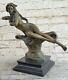 Art Déco Nu Érotique Nymphe Bronze Statue Figurine Marbre Sculpture Cadeau