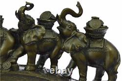 Art Déco Paquet De Éléphant Signe Prospérité Et Chance Bronze Sculpture Statue