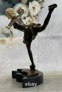 Art Déco Preiss Bronze Ouvre Femelle Glace Patineuse Fonte Sport Figurine