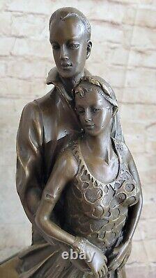 Art Déco Romantique Couple Dansant Par Roumain Artiste Chiparus Bronze Sculpture