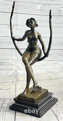 Art Déco Sculpture Adorable Fille Jeu Swing Stand Alone Bronze Statue Cadeau