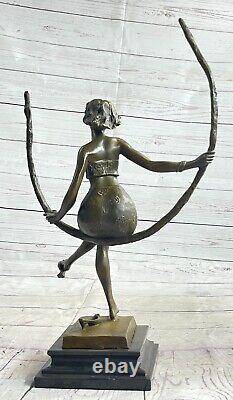 Art Déco Sculpture Beau Femme Fille Swing Bronze Statue Figurine Signée