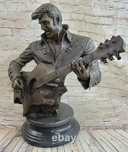 Art Déco Sculpture Elvis Presley Jeu Guitare Bronze Statue Fonte Figurine