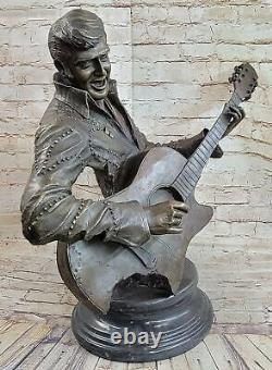 Art Déco Sculpture Elvis Presley Jeu Guitare Bronze Statue Fonte Figurine