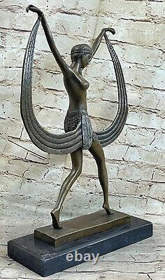 Art Déco Signé Par Mirval Ruban Danseuse Bronze Sculpture Chair Fonte