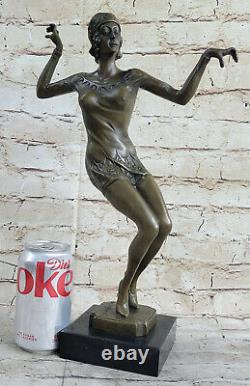 Art Déco Signée Danseur Danseuse Bronze Sculpture Marbre Base Statue Figurine