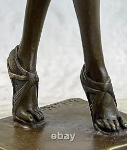 Art Déco Signée Danseur Danseuse Bronze Sculpture Marbre Statue Figurine