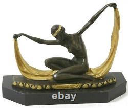 Art Déco Signée Mirval Ruban Danseuse Bronze Sculpture Statue Figurine Décoratif