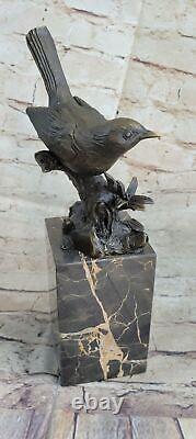 Art Déco Spéciale Patine Love Oiseau Colombe Bronze Sculpture Marbre Base Art