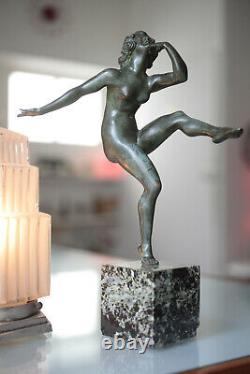 Art Deco Statuette en Bronze Danseuse par René André Varnier