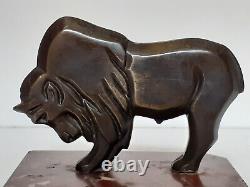 Art déco Régule et marbre rouge Bison patine bronze ca 1920 mascotte
