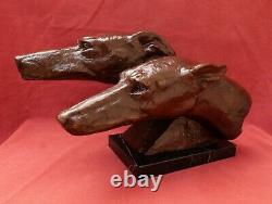 BERTIN sculpture animalière Art Déco tête chien lévrier bronze patine animal