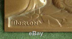 Belle Medaille Sculpture Bas Relief En Bronze Femme Art Deco Signee Morlon