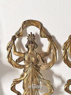 Belle Paire Ornement Meuble Art Nouveau Bronze Déco Garniture Ancien 37.5 cm TBE