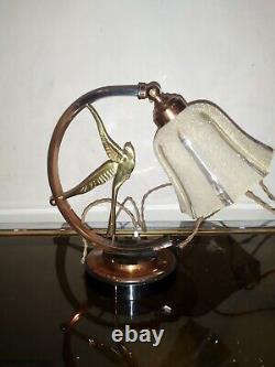 Belle lampe veileuse Art Déco arceau Colombe en bronze et cuivre