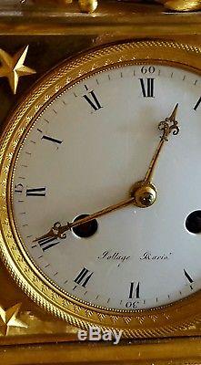 Belle pendule Bronze Doré Or xviii 18th Clock Fonctionne OK déco empire luxe art