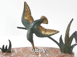 Bronze Animalier Martin Pecheur Signe Dautrive Art Deco 1930 Marbre Vintage 30's