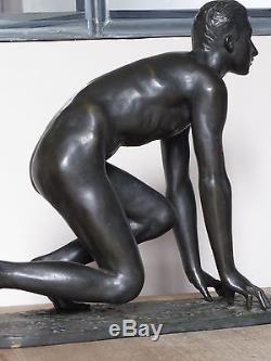 Bronze Art Déco 1930 A. Büschelberger Départ de course Jeune Homme Nu