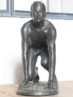Bronze Art Déco 1930 A. Büschelberger Départ de course Jeune Homme Nu