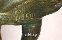 Bronze Art Déco À Patine Verte Signé DECOUX Le Dresseur De Panthère