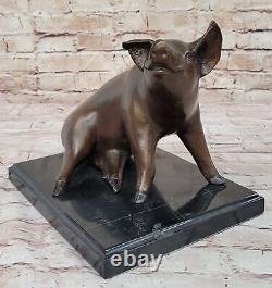 Bronze Art Déco Ferme Décor Happy Cochon Main Fabriqué Détaillé Statue Marbre Nr