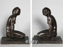 Bronze Art Déco, Marcel BOURAINE 1886/1948, Nue assis vers 1920