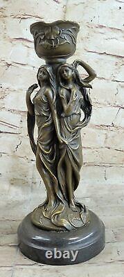 Bronze Art Déco Sexy Fille Chandelier Bougeoir Fonte Sculpture Figurine Nr