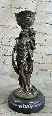 Bronze Art Déco Sexy Fille Chandelier Bougeoir Fonte Sculpture Figurine Nr