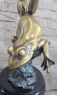 Bronze Art Déco Style Métal Crapaud / Frog Or Naturel Patine Sculpture Figurine