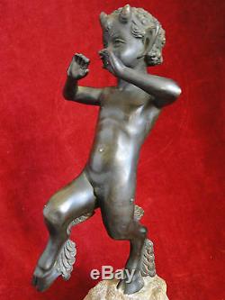 Bronze Art-déco Faune musicien & cabri Socle pierre